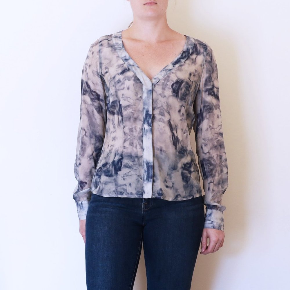 AS by DF Blue Tie-Dye Avery Silk Button Down Blouse